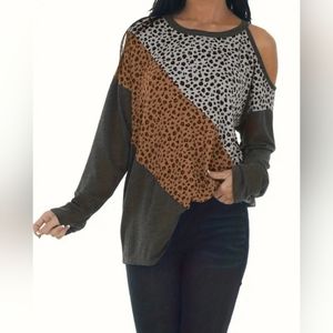NEW! Women's Plus Size Leopard Print Asymmetrical Long Sleeve Top